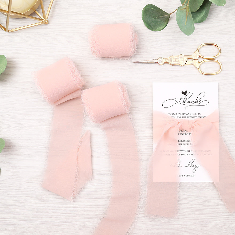 Handmade Fringe Chiffon Silk-Like Ribbon 2" x 7Yd Set of 3 Rolls Ribbons for Wedding Invitations, Bouquets, Gift Wrapping (3 Rolls Pink) - DorisHome