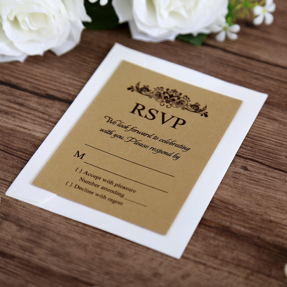 Gold RSVP Card with Envelope for Wedding - DorisHome