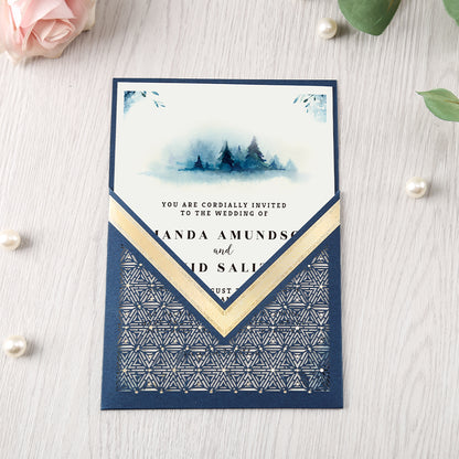 Blue Floral Laser cut invitation cards for Wedding, Anniversary - DorisHome