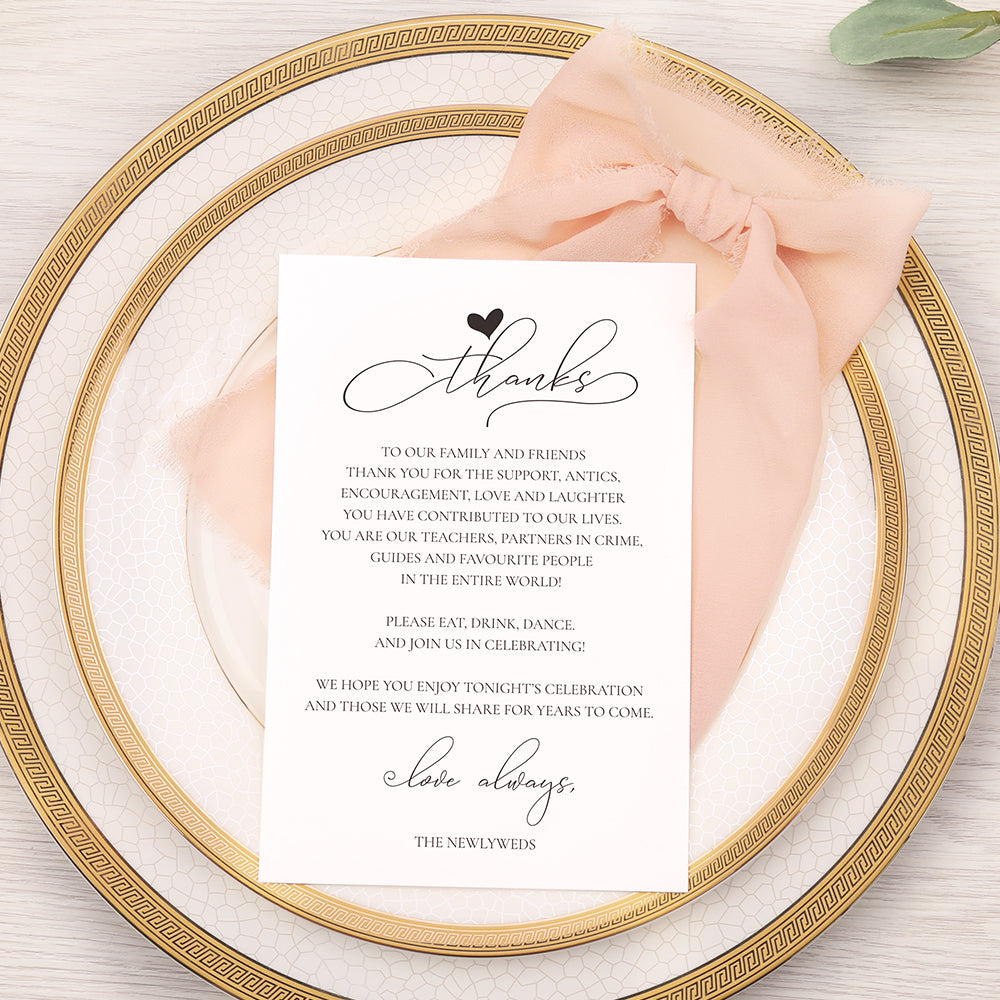 Thank You Place Setting Cards With Pink Chiffon Ribbon - DorisHome