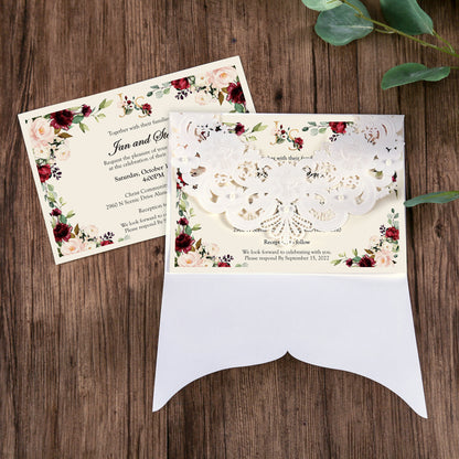 White Hollow Flora Laser Cut Invitation Cards,Invitations - DorisHome