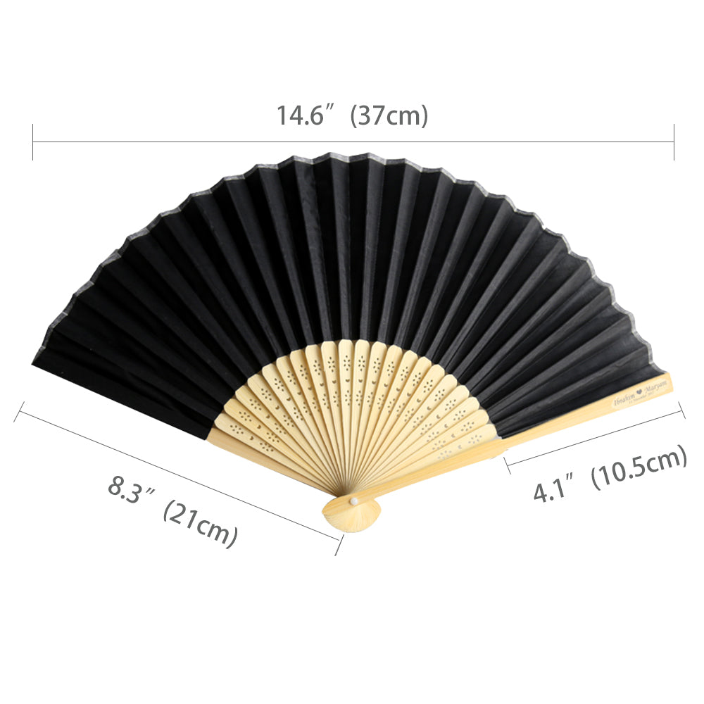 50pcs Satin Silk Folding Hand Held Bamboo Fans with Names for Summer Wedding Favor, Black - DorisHome