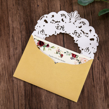 Gold Hollow Flora Laser Cut Invitation Cards ,Invitations - DorisHome