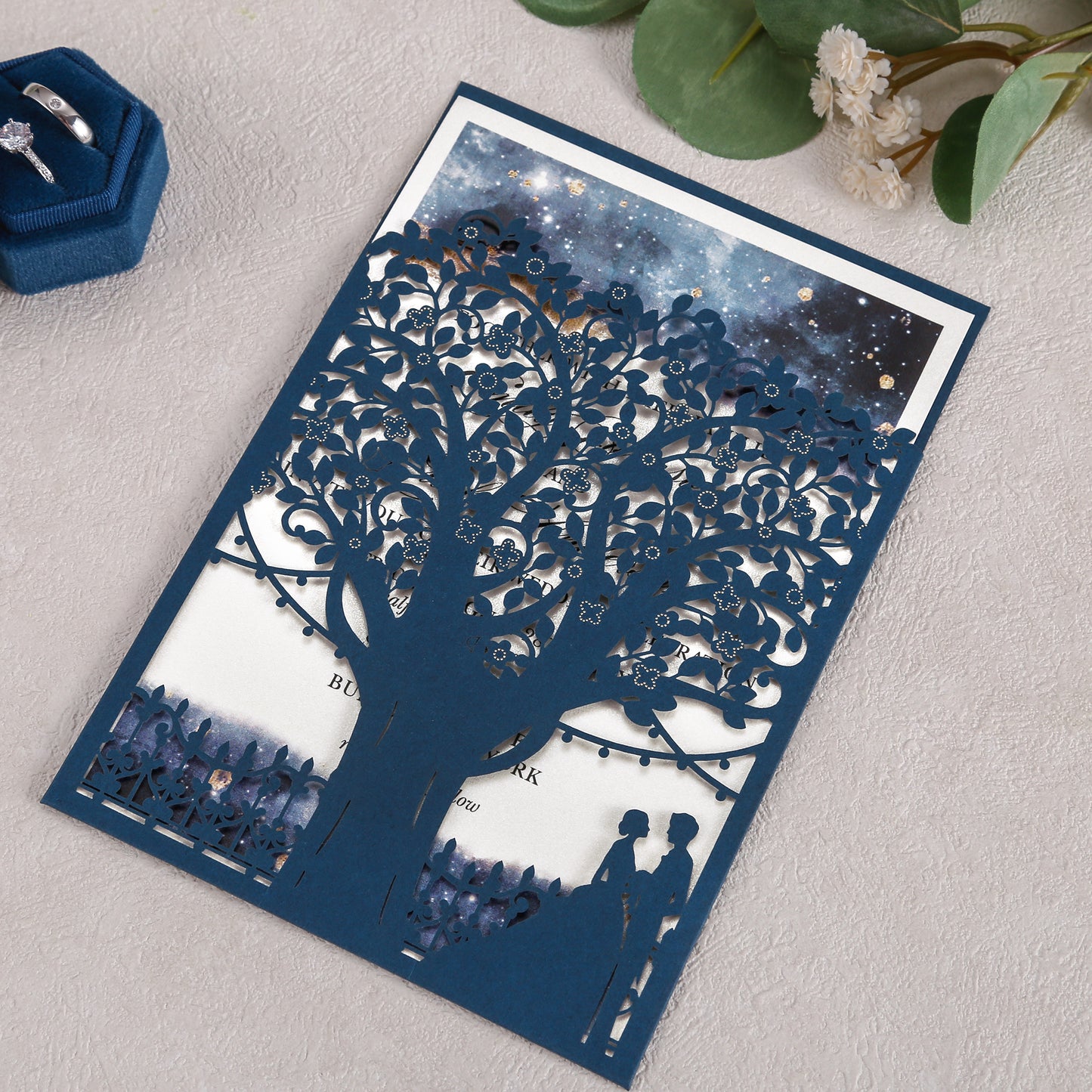 Laser Cut Wedding Invitations with Envelopes Navy Blue, Personalized Pearlized inserts Invitation Cards for Wedding, Invitations with Envelopes