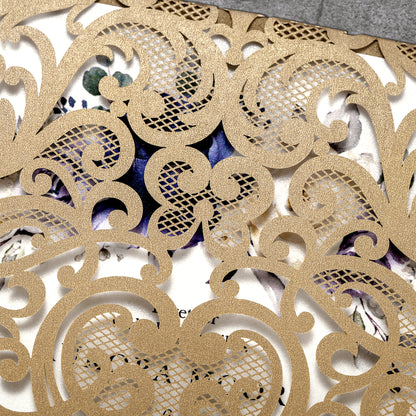 Vertical Blue Floral Laser cut invitations for Wedding Anniversary