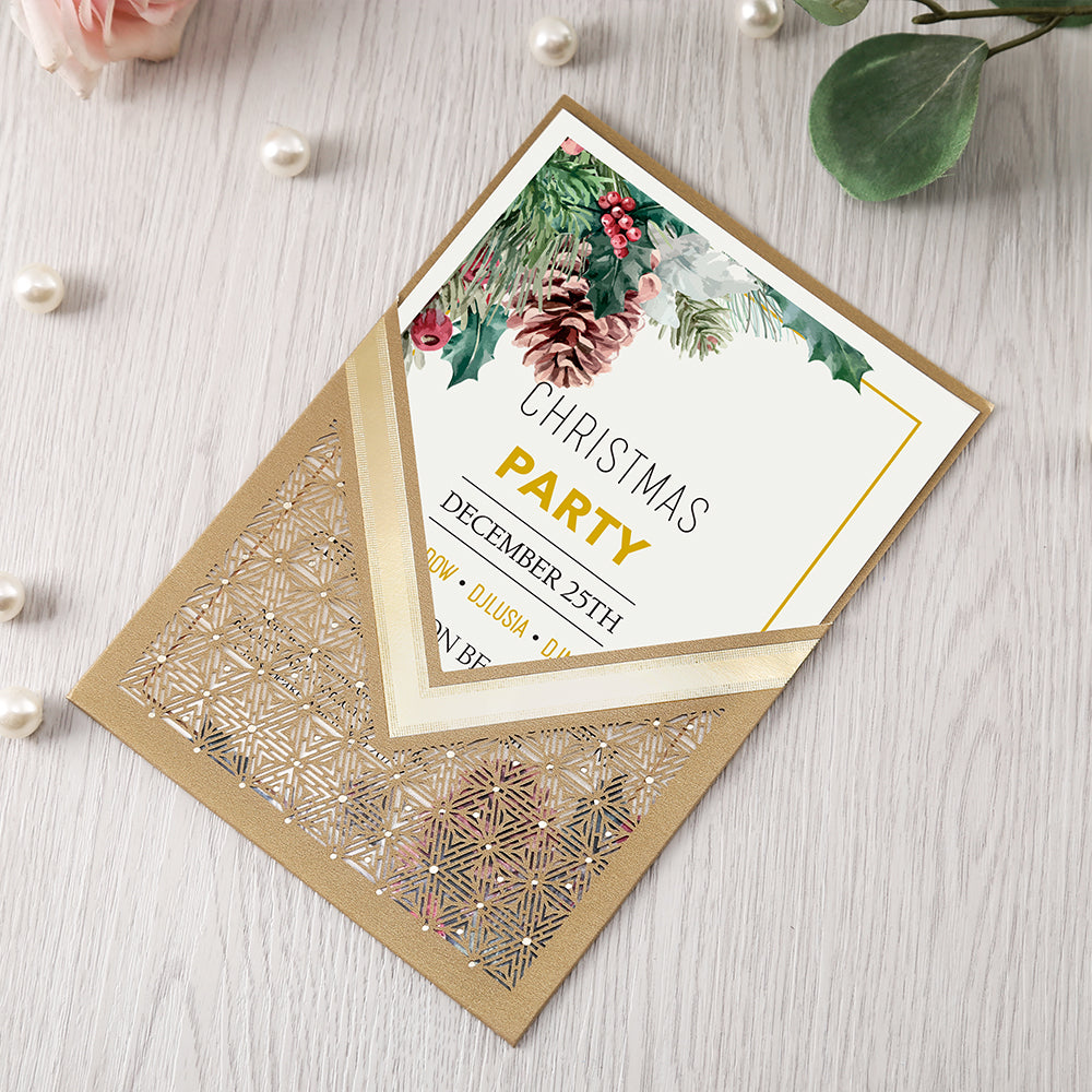 Gold Floral Laser cut invitation cards for Wedding, Anniversary, Quinceanera - DorisHome