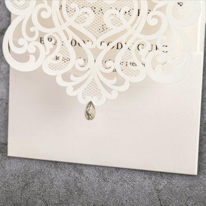 Vertical Burgundy Floral Laser cut invitations for Wedding Anniversary