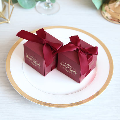50 pcs Birthday Wedding Party Favor, Wedding Gift Bags Chocolate Candy and Gift Boxes Bridal Shower Party Paper Gift Box Burgundy Boxes with Ribbons,CB080R - DorisHome