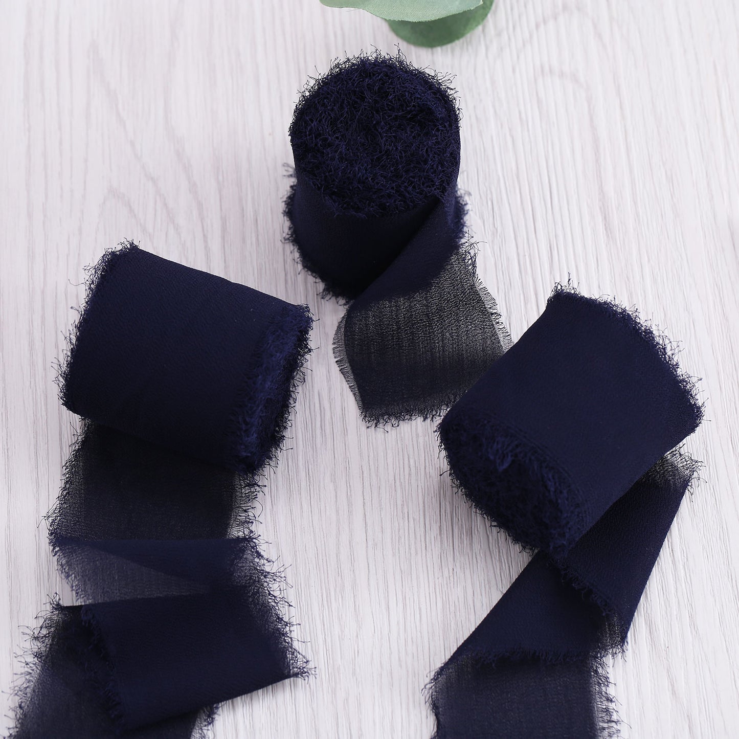 Handmade Fringe Chiffon Silk-Like Ribbon 2" x 7Yd Set of 3 Rolls Ribbons for Wedding Invitations, Bouquets, Gift Wrapping (3 Rolls Dark Navy Blue)