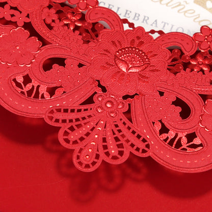 Red Hollow Flora Laser Cut Invitation Cards, Invitations - DorisHome
