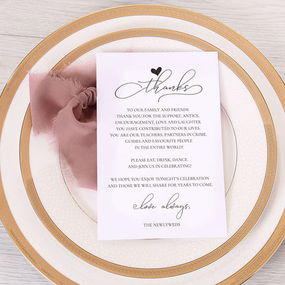Thank You Place Setting Cards With Mauve Chiffon Ribbon - DorisHome