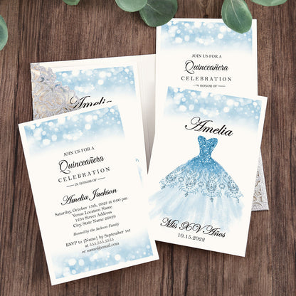 Glitter Silver Floral Laser cut invitation cards for Quinceanera - DorisHome