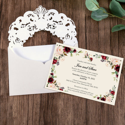 White Hollow Flora Laser Cut Invitation Cards,Invitations - DorisHome