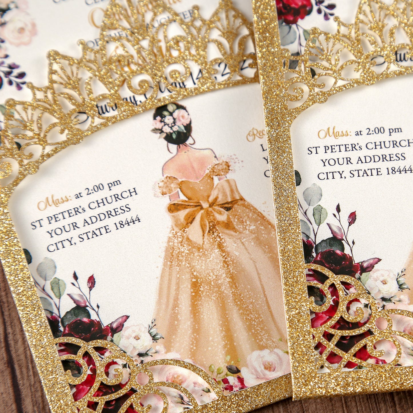 Gold Glitter Wedding Invitations Greeting Cards For Quinceanera - DorisHome
