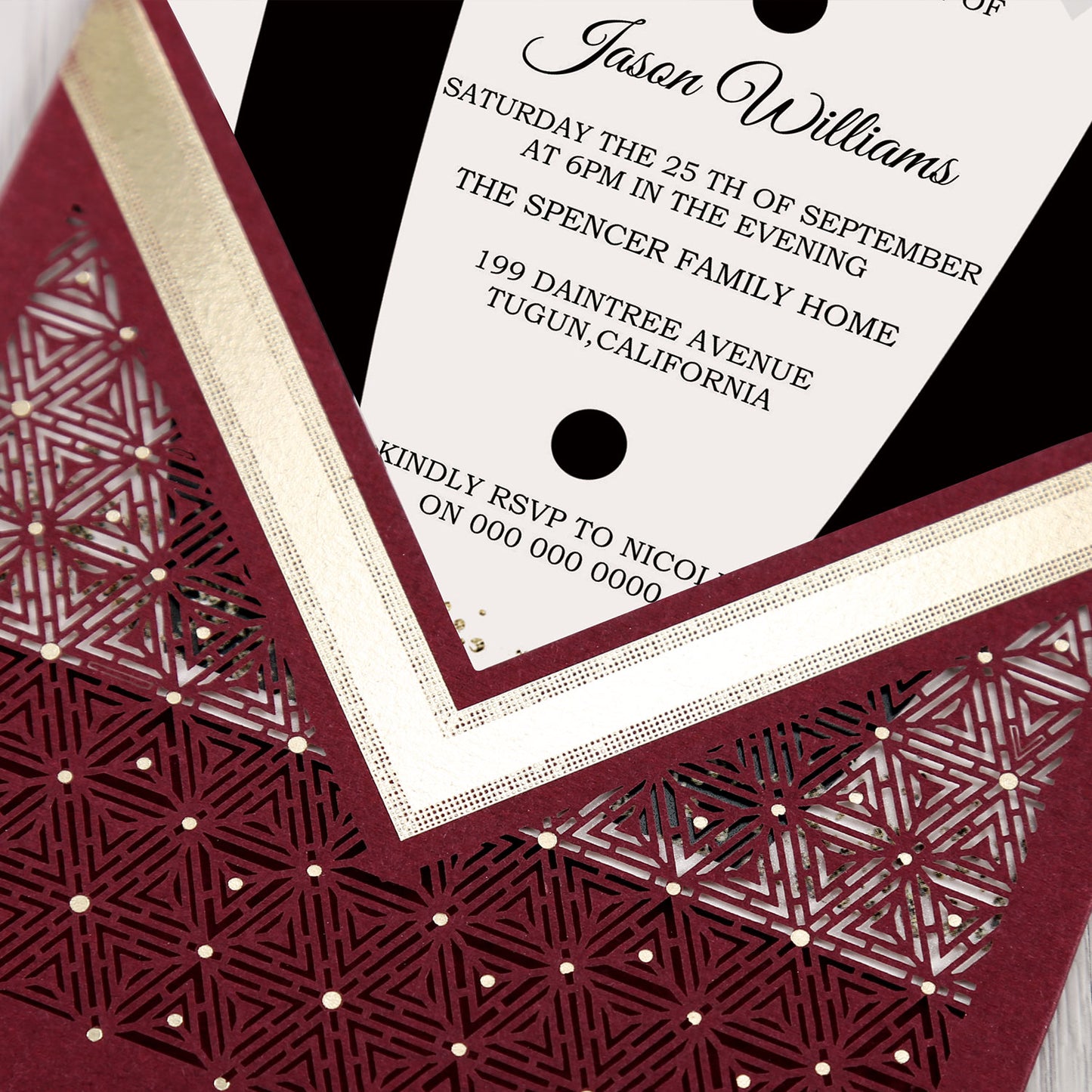 Burgundy Floral Laser cut invitation cards for Wedding, Anniversary, Quinceanera, Birthday