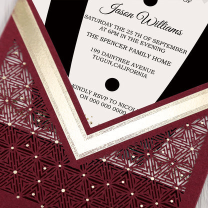 Burgundy Floral Laser cut invitation cards for Wedding, Anniversary, Quinceanera, Birthday - DorisHome