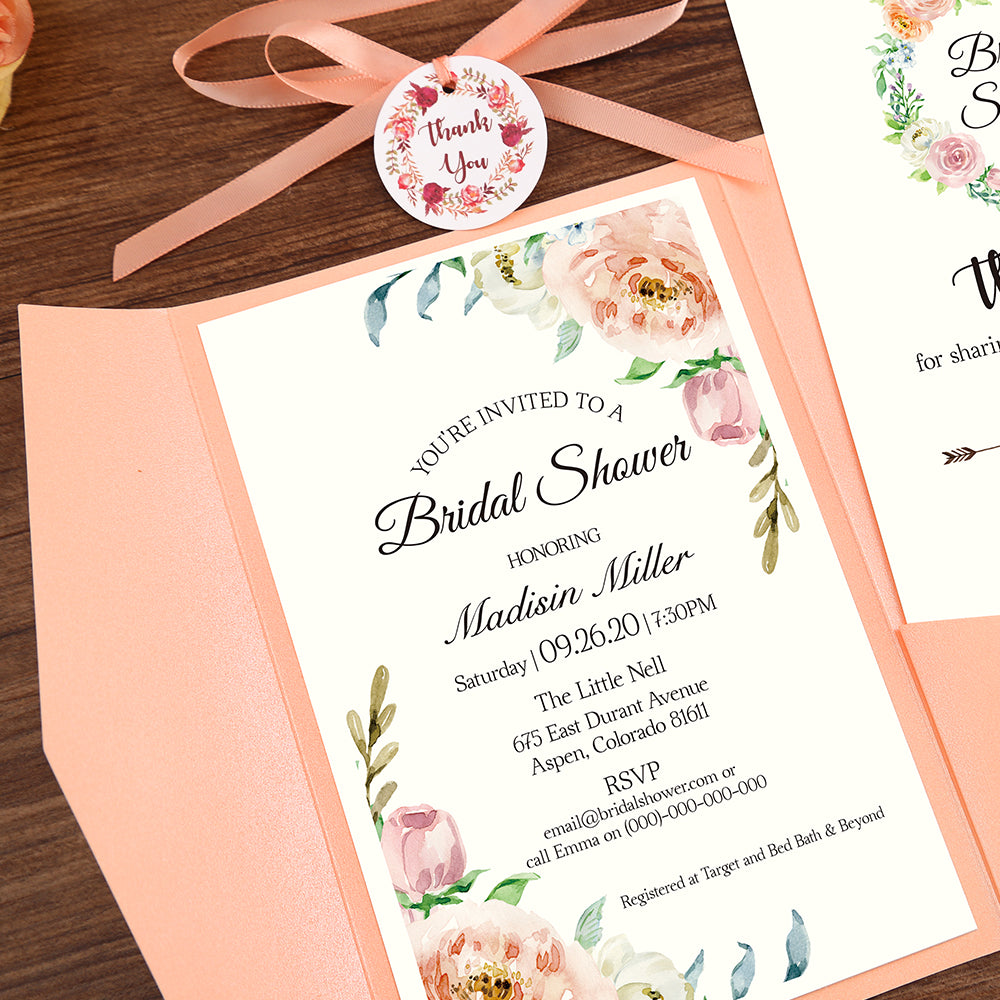 Pocket Pink Wedding Invitations Greeting Cards - DorisHome