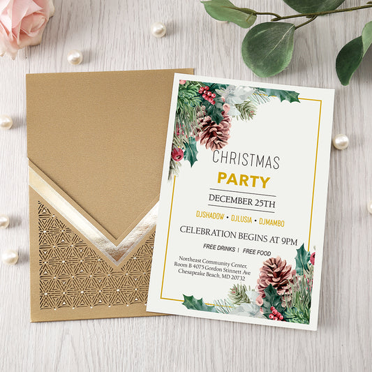 Gold Floral Laser cut invitation cards for Wedding, Anniversary, Quinceanera - DorisHome