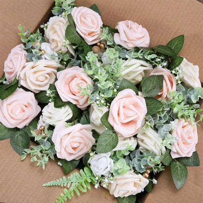 Wedding Aisle Decorations Pink Pew Flowers Set of 10 for Wedding Ceremony Party Chair Decor with Artificial Flowers Eucalyptus and Ribbons