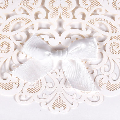 Ivory White Laser Cut Flower with Bowknot Wedding Invitations,Invitations - DorisHome