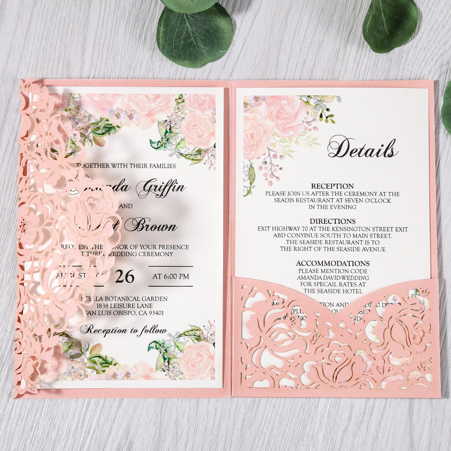 Pink Floral Laser cut invitation cards for Wedding