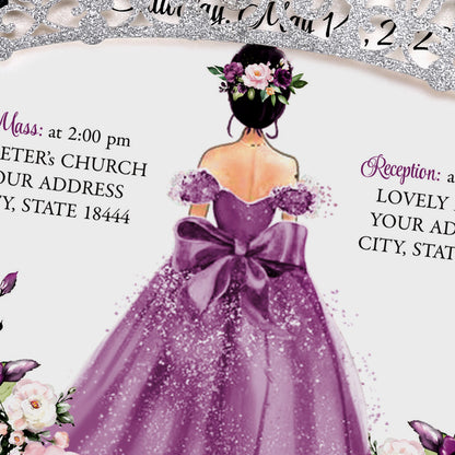 DreamBuilt Silver Glitter Invitations Purple Greeting Cards For Quinceanera - DorisHome