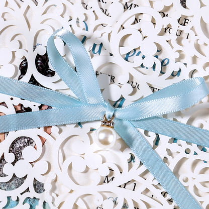5 X 7.2" Laser Cut Hollow Rose Wedding invitations Cards With Blue Ribbon And Envelopes For Quinceanera Sweet 15 Invite - DorisHome