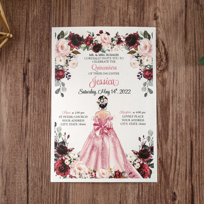 Rose Gold Glitter Invitations Greeting Cards For Quinceanera - DorisHome