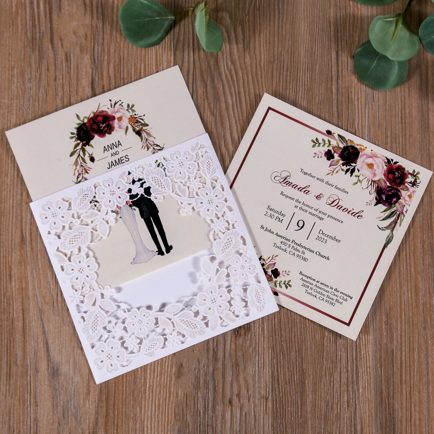 Ivory Square Hollow Flora Wedding Invitation