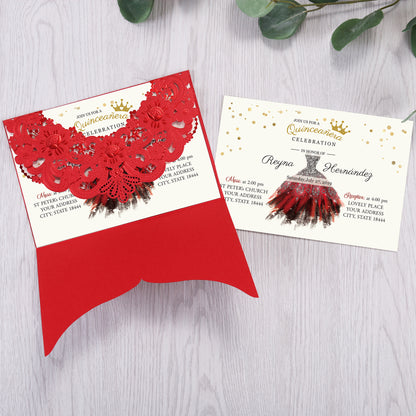 Red Hollow Flora Laser Cut Invitation Cards, Invitations - DorisHome
