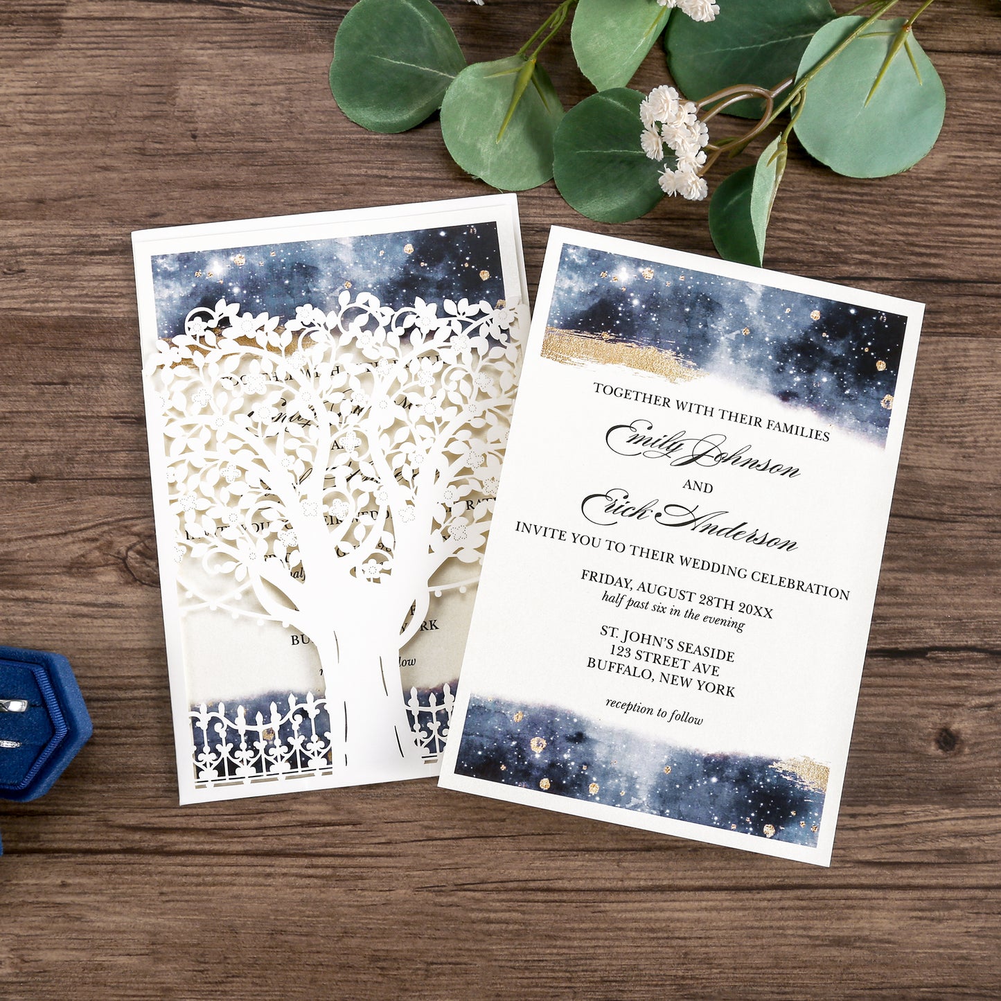 Laser Cut Wedding Invitations with Envelopes White, Personalized Pearlized inserts Invitation Cards for Wedding, Invitations with Envelopes
