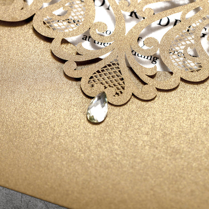 Vertical Blue Floral Laser cut invitations for Wedding Anniversary