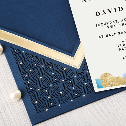 Blue Floral Laser cut invitation cards for Wedding, Anniversary - DorisHome