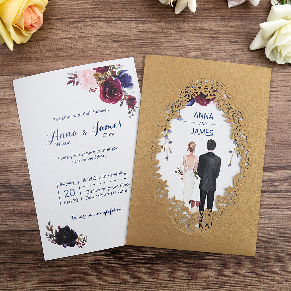 Pocket Gold Wedding Invitations Greeting Cards - DorisHome