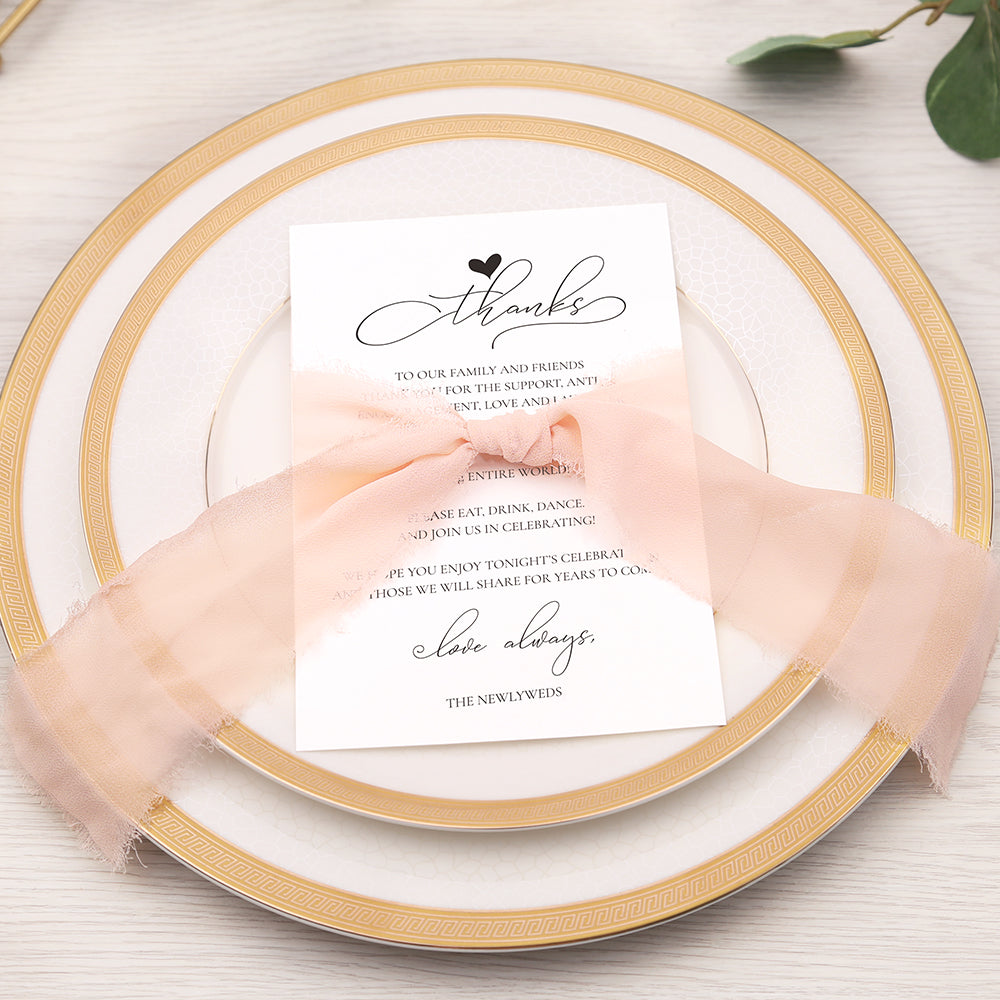 Thank You Place Setting Cards With Pink Chiffon Ribbon - DorisHome