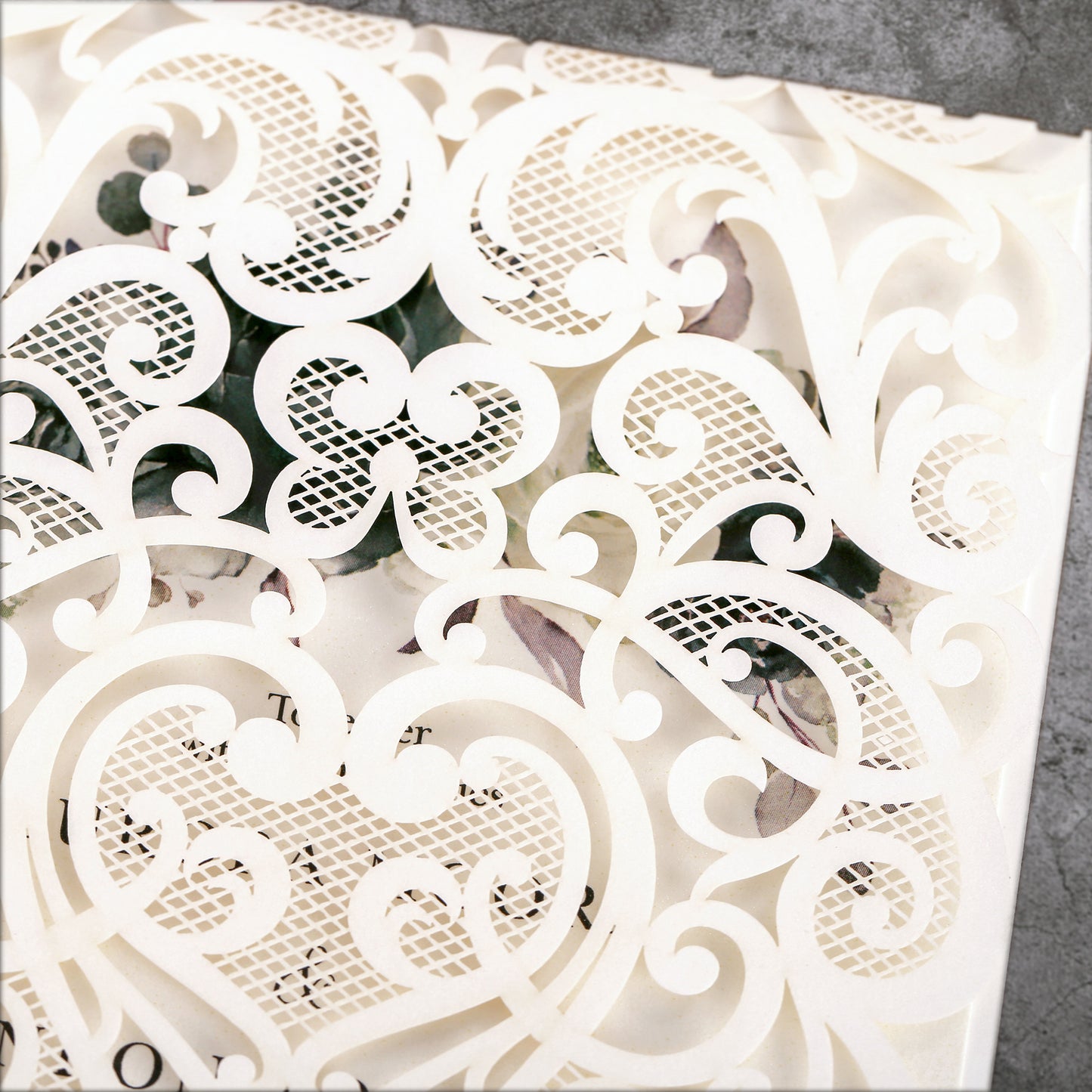 Vertical Green Floral Laser cut invitations for Wedding Anniversary