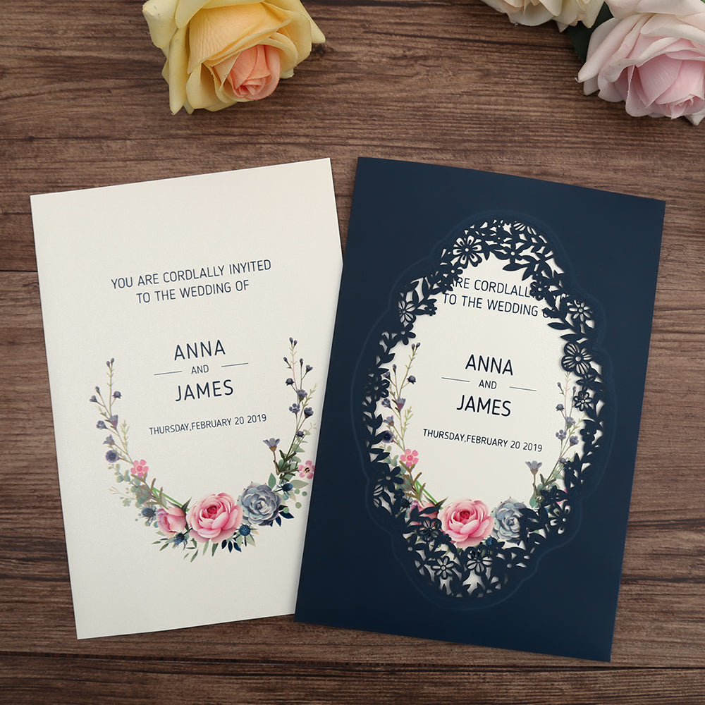 Pocket Navy Wedding Invitations Greeting Cards For Wedding - DorisHome