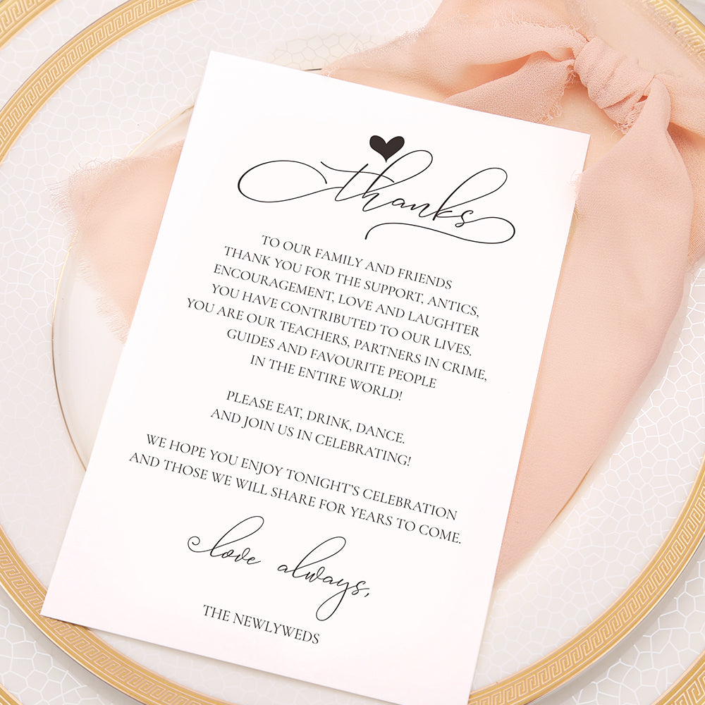 Thank You Place Setting Cards With Pink Chiffon Ribbon - DorisHome