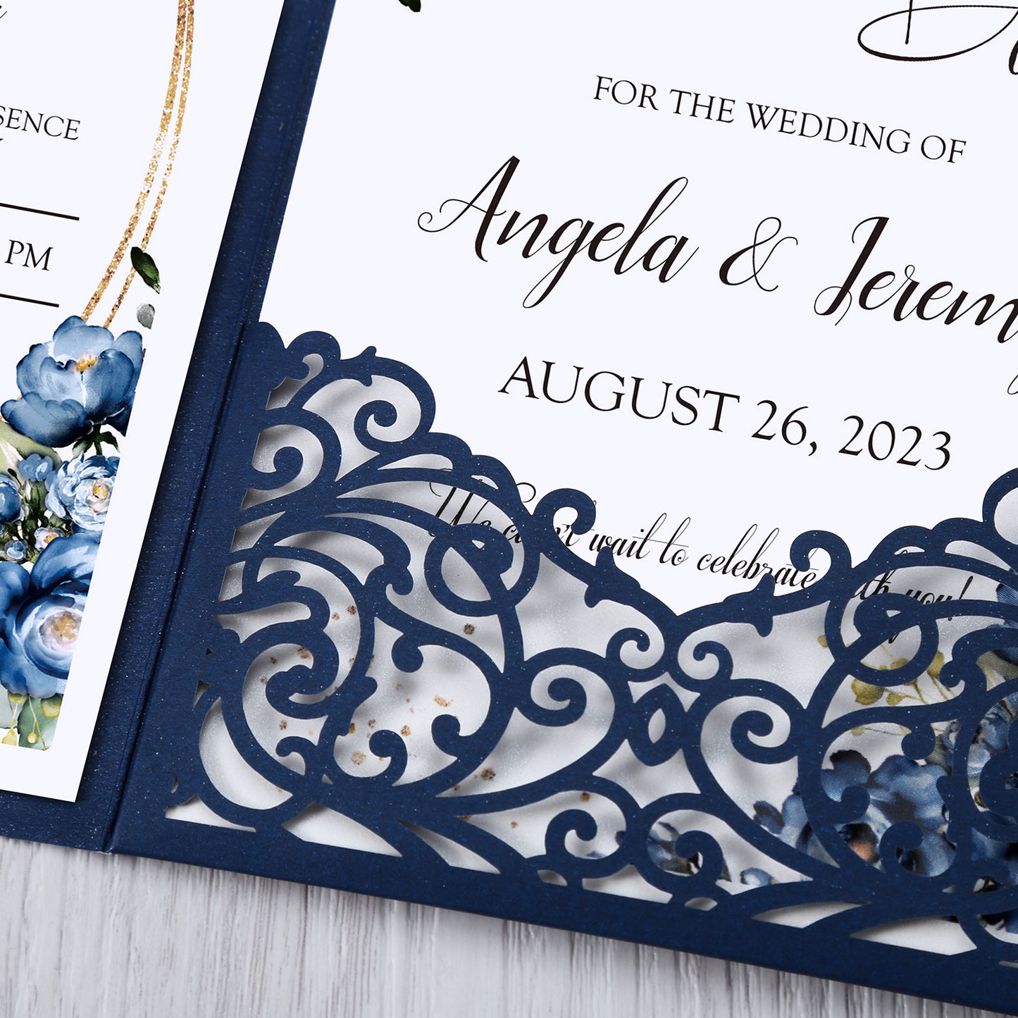 4.7 x7 inch Blue Laser Cut Hollow Rose Wedding Invitations Cards with Envelopes for Wedding Party - DorisHome