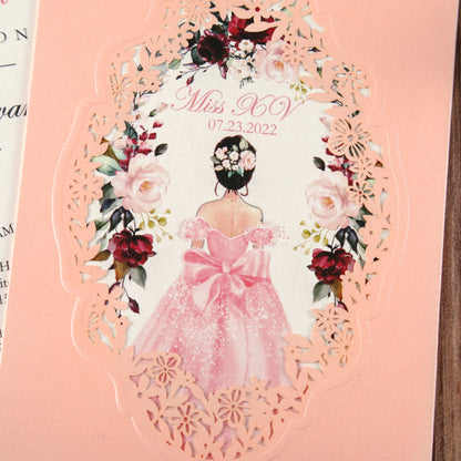 Pocket Pink Wedding Invitations Greeting Cards For Quinceanera - DorisHome