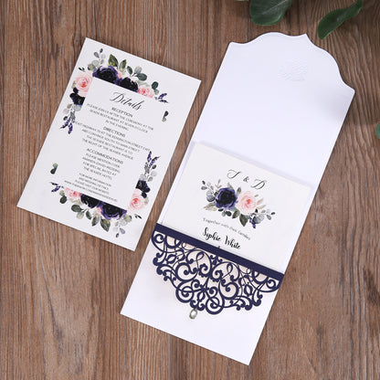 Classic Blue Laser Wedding Invitations Cards,Invitations - DorisHome
