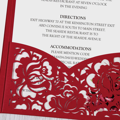 Red Floral Laser cut invitation cards for Wedding - DorisHome