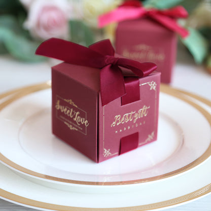 50 pcs Birthday Wedding Party Favor, Wedding Gift Bags Chocolate Candy and Gift Boxes Bridal Shower Party Paper Gift Box Burgundy Boxes with Ribbons,CB080R - DorisHome