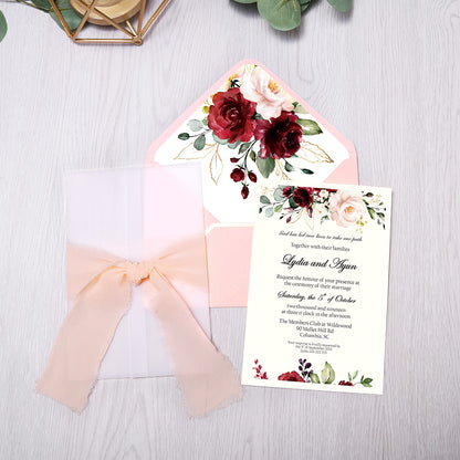 Pocket Burgundy  Wedding Invitations Greeting Cards - DorisHome