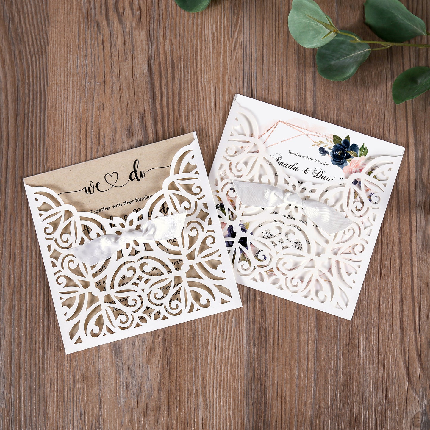 Lace Bowknot Vintage Laser Cut Wedding Invitation White Hollow-out Flowers