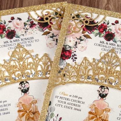 Gold Glitter Wedding Invitations Greeting Cards For Quinceanera - DorisHome