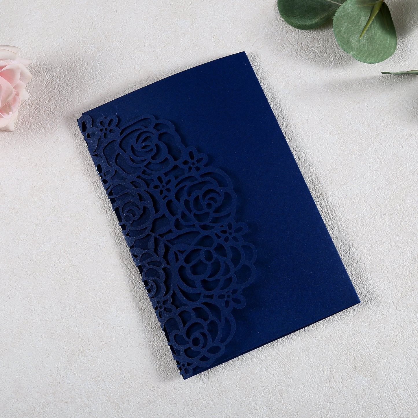 4.7 x7 inch Blue Laser Cut Hollow Rose Wedding Invitations Cards with Pearlized Pockets and Envelopes for Wedding Bridal Shower - DorisHome