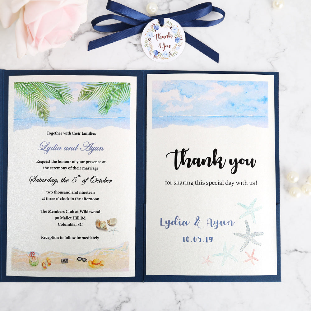 Pocket Blue Wedding Invitations Greeting Cards - DorisHome