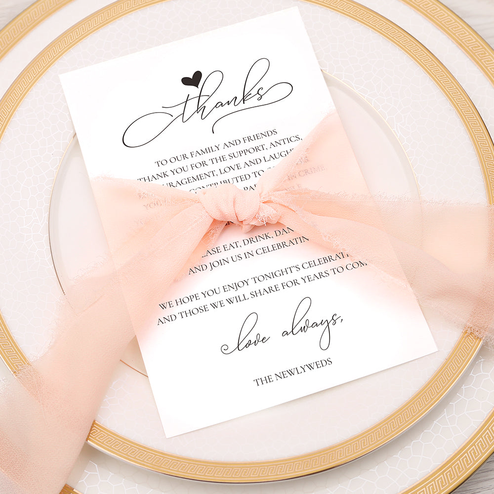 Thank You Place Setting Cards With Pink Chiffon Ribbon - DorisHome