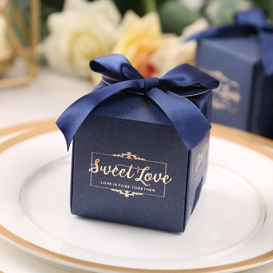 50 pcs Birthday Wedding Party Favor, Wedding Gift Bags Chocolate Candy and Gift Boxes Bridal Shower Party Paper Gift Box Blue Boxes with Ribbons,CB080B - DorisHome